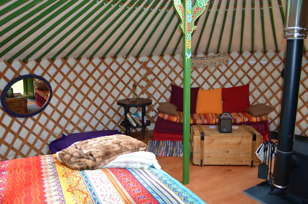 Yurt, glamping, mongolian, traditional, cosy, bed, sofa, fire, luxury, relaxing, holiday, farm, coast, retreat, eco