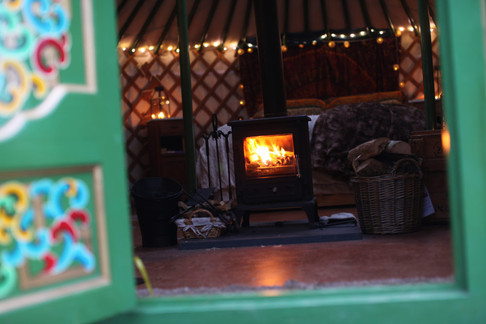 Yurt, glamping, yurt holiday, family holiday, pet friendly, child friendly, luxury, fire, log burner, fairy lights, cosy