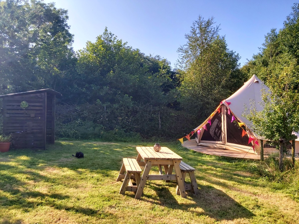 bell tent, glamping, orchard, Wales, New Quay, dog friendly